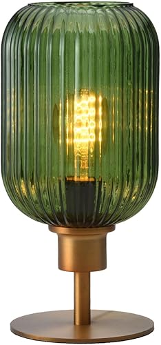 Miniatura 1 de Lámpara de mesa de cristal de mediados de siglo,Lámpara de escritorio regulable,Bombilla LED incluida,Temporizador incorporado,Vidrio acanalado verde