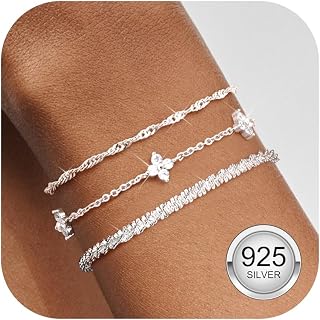 3 Piezas Pulsera de Plata de Ley 925 Pulsera Oro para Mujer Pulseras Apilables Chapadas Oro 14 Quilates Pulseras Cadena Circón Ajustables Juego Pulseras Joyería para Mujer
