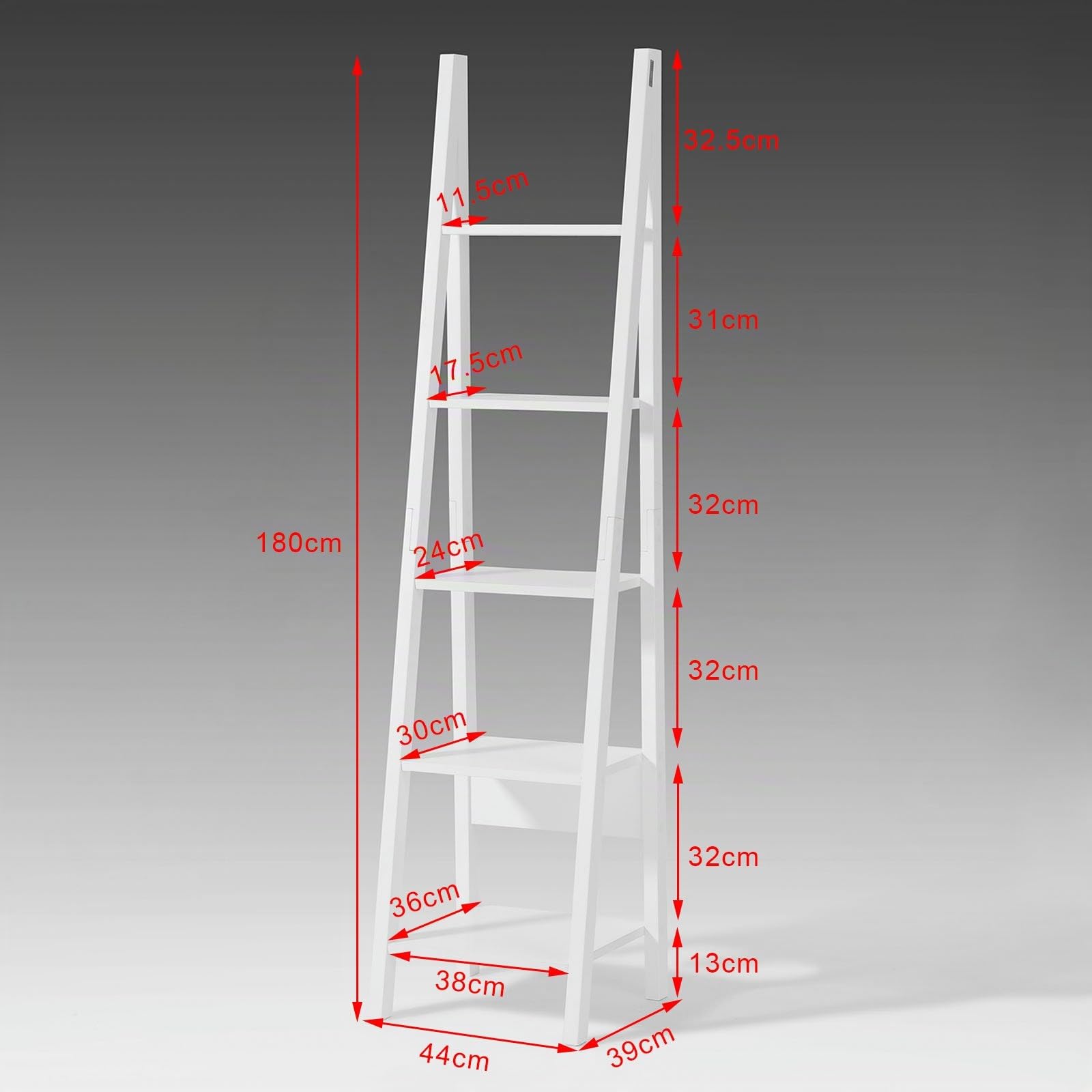 SoBuy Estantería Almacenaje de Madera Librerías para Libros de Pie con 5 Estantes Estanterias de Diseño 44 x 180 x 39 cm Blanco FRG101-W ES
