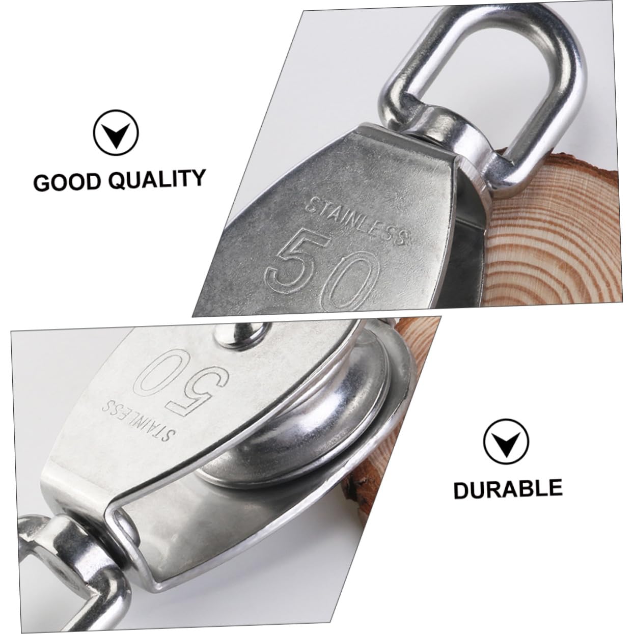 Poulie à Gorge en U en Acier Inoxydable 304, Poulie Robuste à Roulement pour Levage Câble, Lot de 2, Usage Industriel, Fitness et Alpinisme, Charge Élevée Taille M