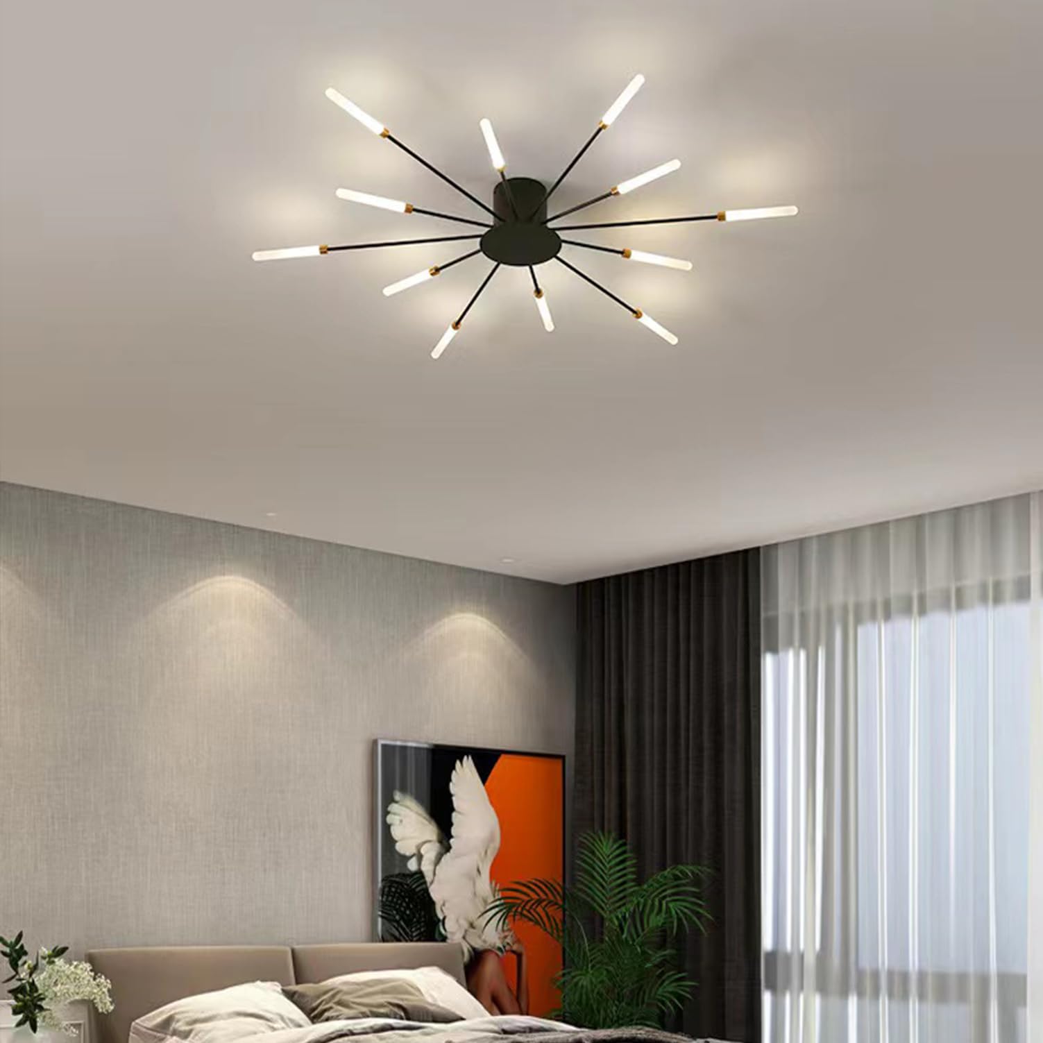 Modern LED Ceiling Light, Dimmable with Remote Control Lamp Black Chandelier, Semi-flush Ceiling Light, For Bedroom Ceiling Lamp Living Room Kitchen Dining Room Office Pendant Light (Black, 12 lights)