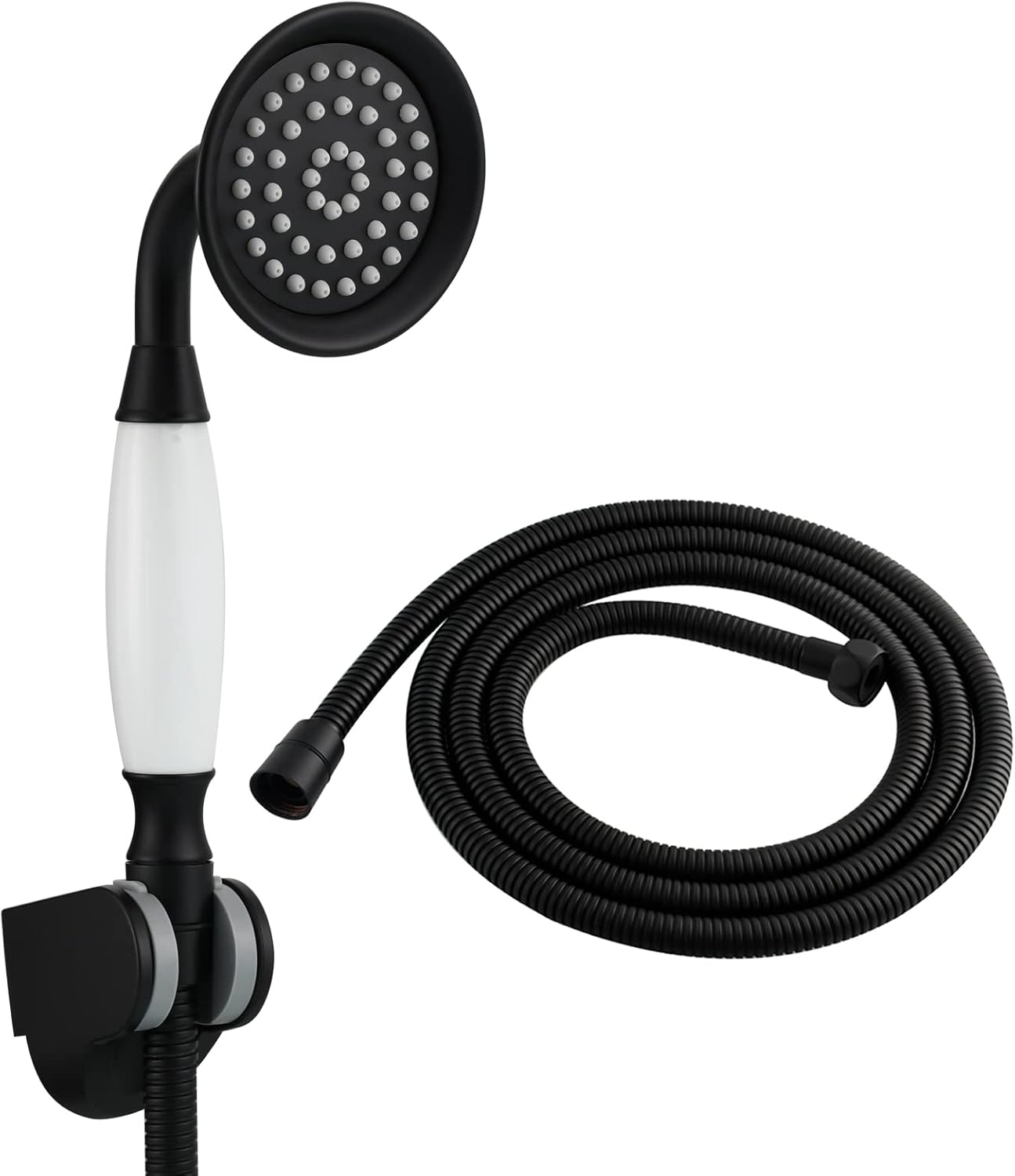 Tecmolog Black Shower Head Set Brass Vintage Hand-held Telephone Shower Head with Hose and Holder, BS126BF