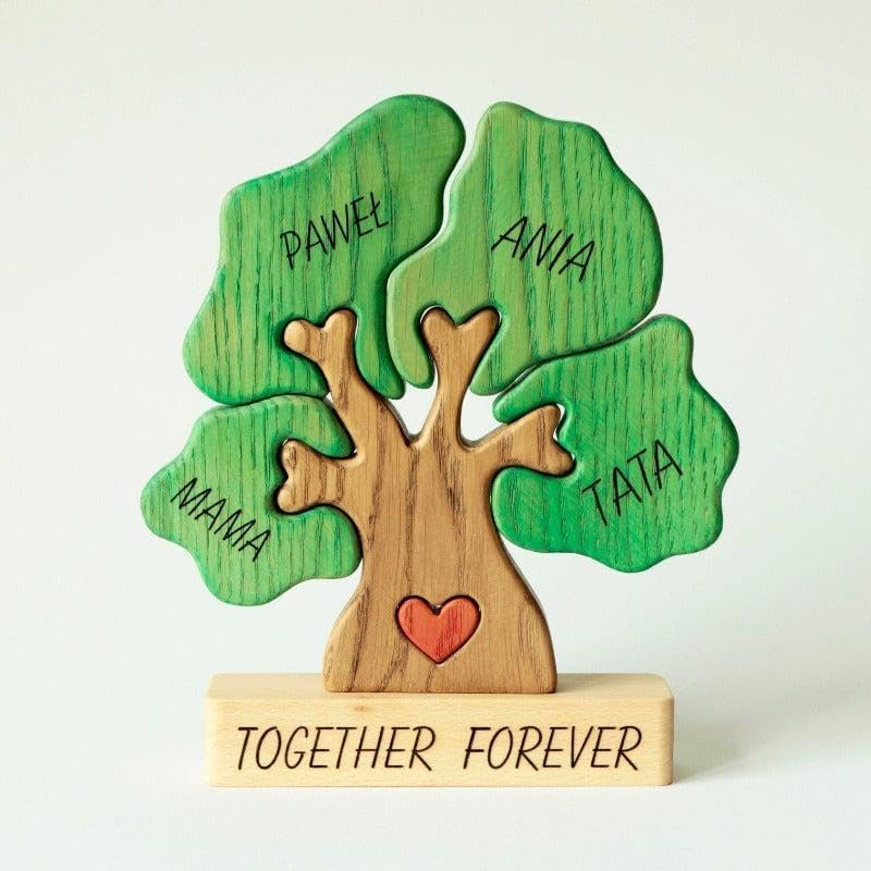 Regalo personalizado para la familia, árbol de madera, rompecabezas familiar, texto artístico personalizado con 1-8 nombres de familia, rompecabezas