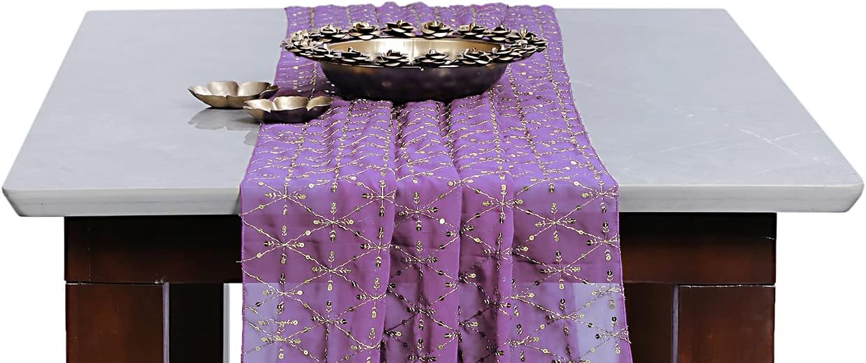 MDS Pack of 12 Wedding 12” x 108 inches Glitter Metallic Sparkly Chiffon Table Runner for Wedding Décor for SequinTable Runner - Lavender