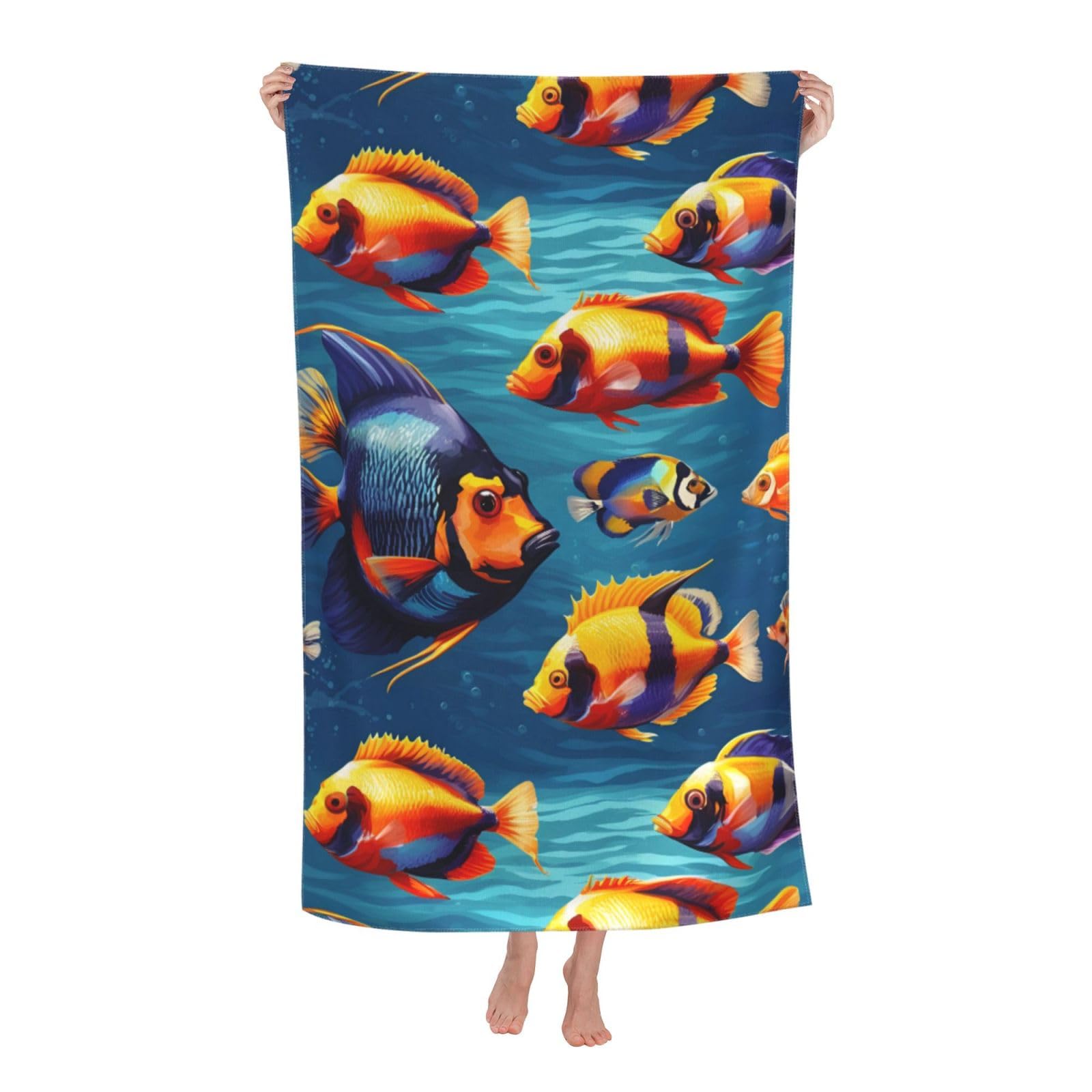 Pojknbv White Tropical Fishes Print Oversized Adult Beach Towel Quick-Dry Comfortable Lightweight Travel Pool Camping