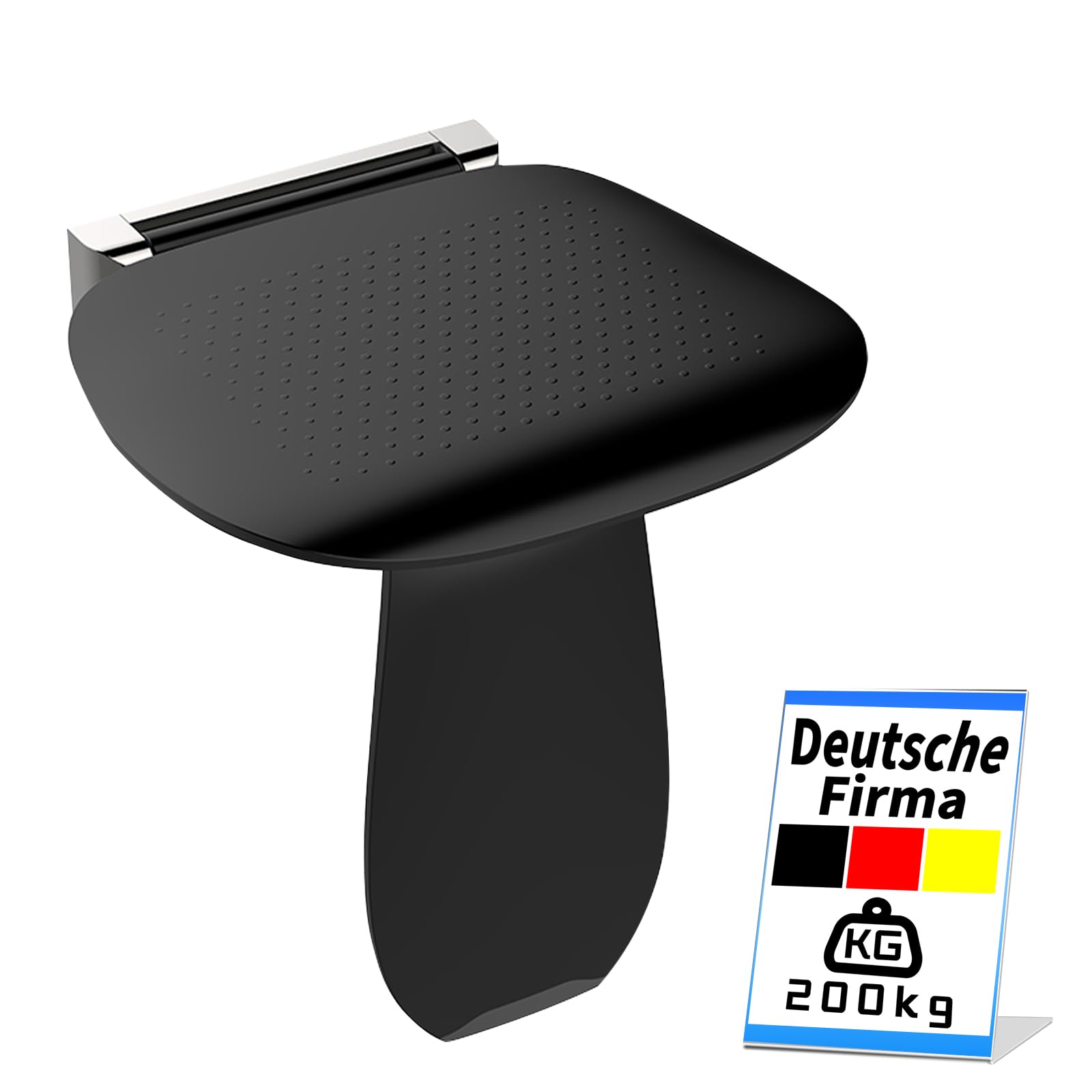 Klappbarer Duschsitz Wandmontage mit Bein für Senioren,Schwerlast 200kg Faltbarer Duschhocker mit Anti-Rutsch Oberfläche-Schwarz