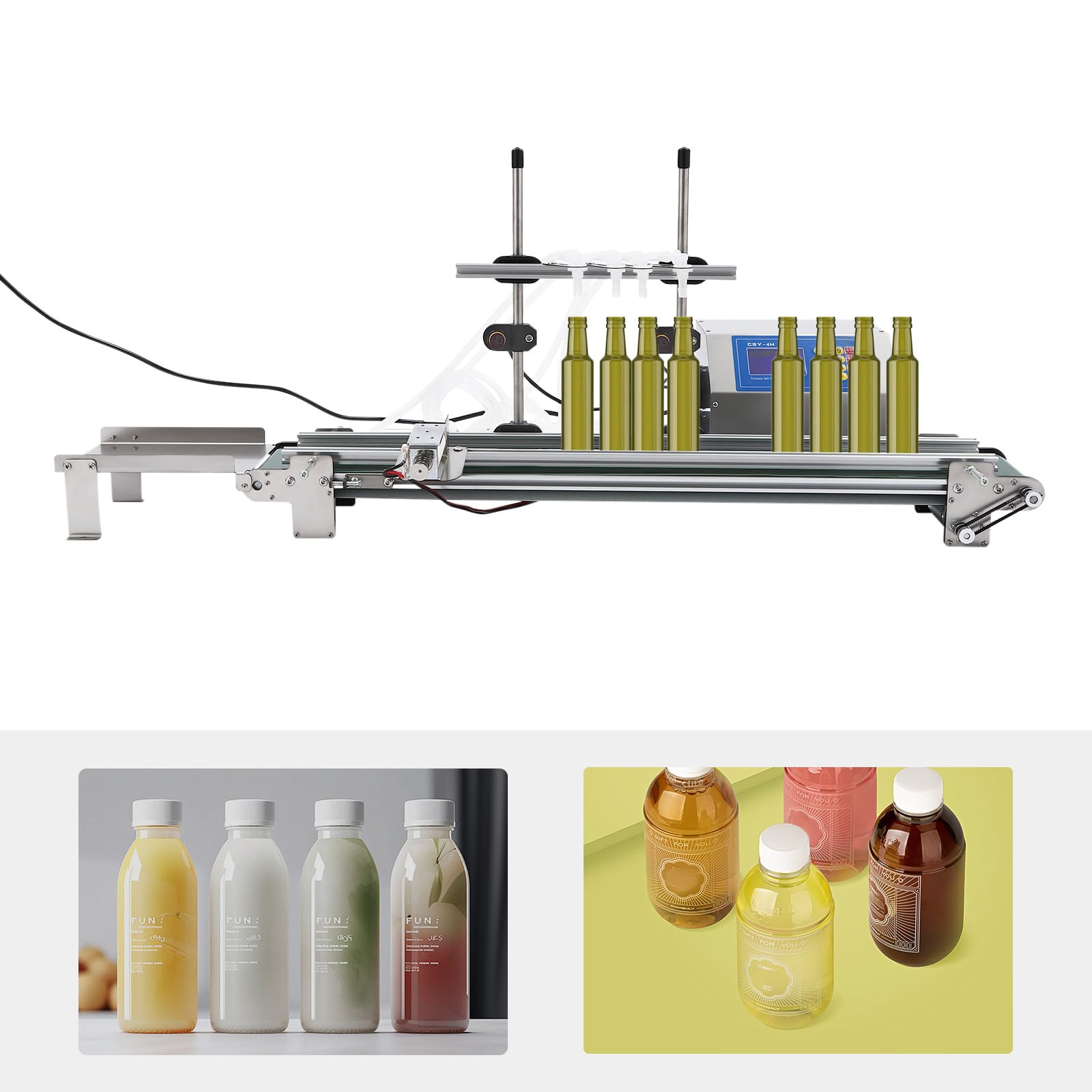 Máquina de llenado con cinta transportadora máquina de llenado automática para líquidos Bomba de membrana 10-500ml boquillas de llenado ajustables para botellas 20-90 mm adecuado para bebidas vinos