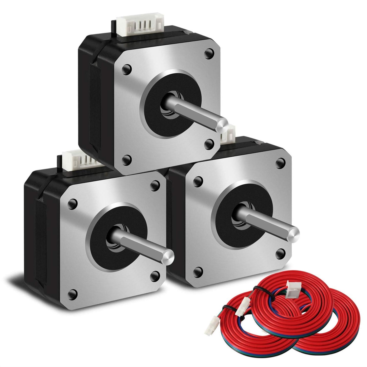 Nema 17 - Lot de 3 moteurs pas à pas - 42 x 23 mm - 1,5 A - 3,8 V - 2 phases - 4 fils - 1,8 ° - Avec câble de 1 m - Pour moteurs d'imprimante 3D