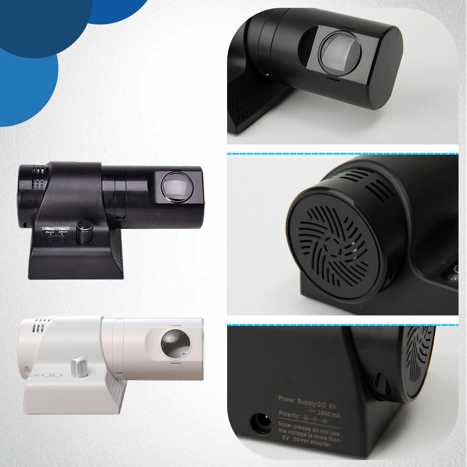 Reloj de Proyección Mural y Techo 180°, Despertador con Radio y Alarma Dual, Luz LED Ajustable y Control Remoto para Hogar,Black