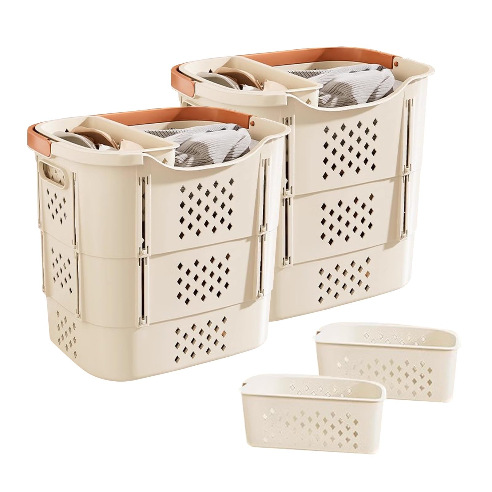 Folding dirty laundry basket, 4PC Collapsible Laundry Basket Underwear Multicolor Multi Size 3-Room(Beige,38x30x39cm/15x12x15in)