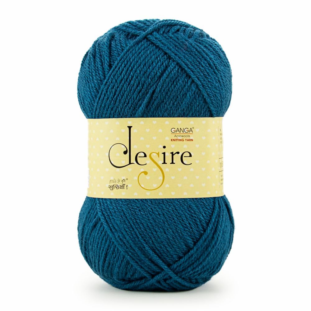 Ganga Acrowools Acrylic Desire Hand Knitting and Crochet Yarn. Pack of 1 Ball - 100Gms. Shade No - (Dis33) Teal Blue