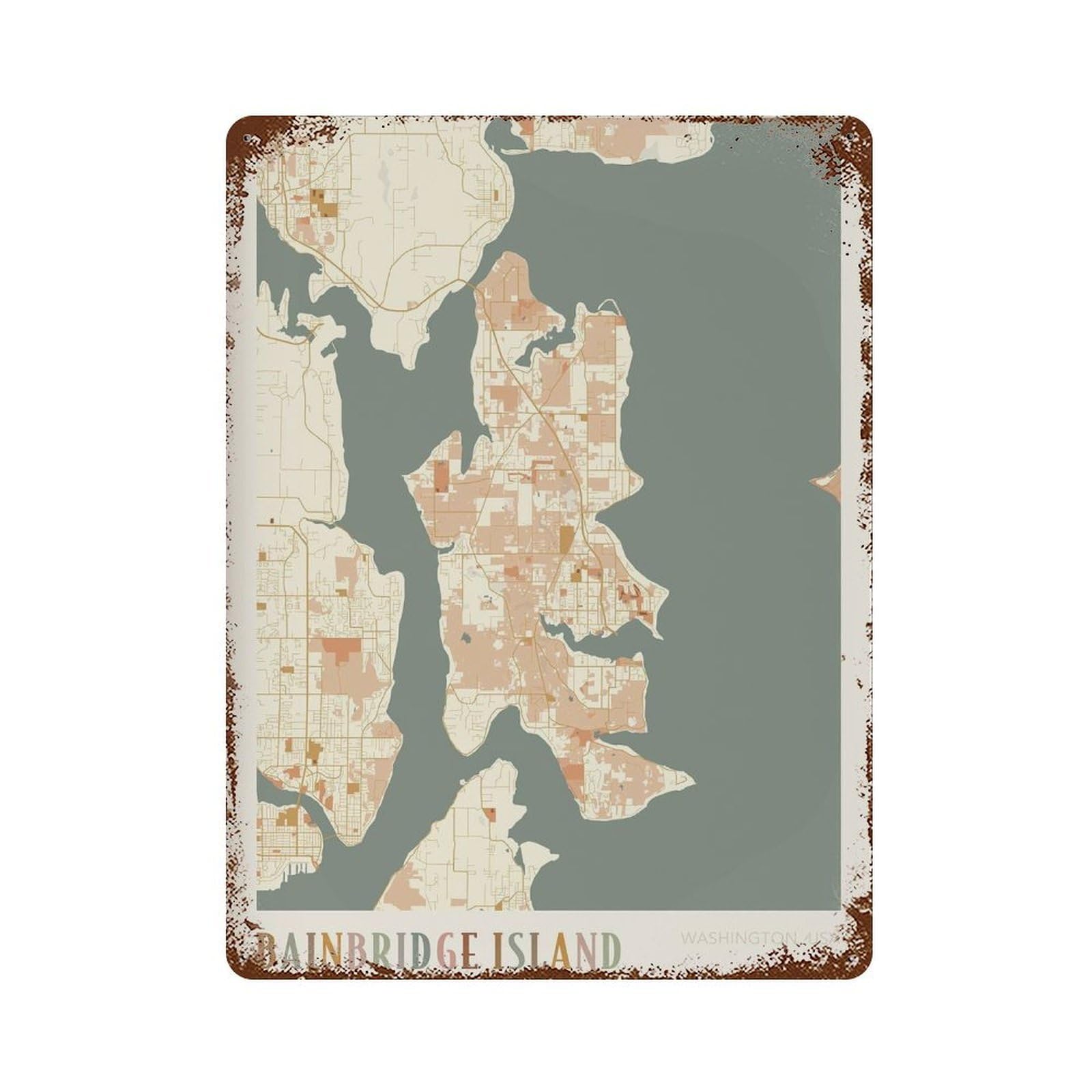 xiaoxiaoshen Bainbridge Island Map Washington Boho Decor (2) Wall Decor Art Metal Tin Poster Modern Home Decor Art Home Bar Shop Decorations Vintage Sign 40x30cm