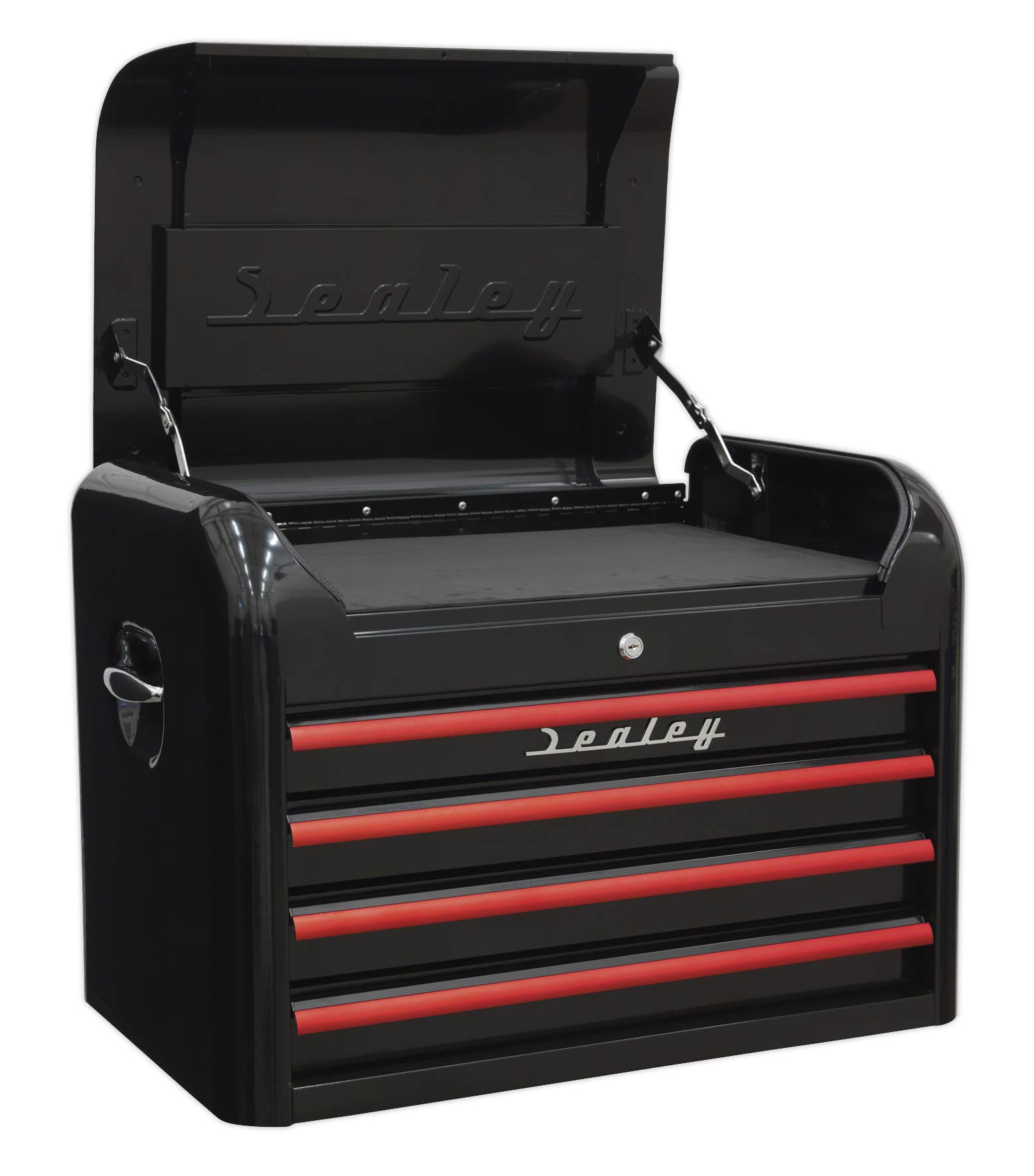 Sealey Ap28104Br Topchest 4 Drawer Retro Style - Black/Red Anodised Drawer Pulls