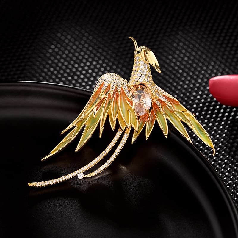 Image of Exquisite 14K Gold Phoenix Brooch for Women, Inlaid with Moissanite and Premium Gemstones, Ideal Luxury Gift for Holidays and Special Occasions