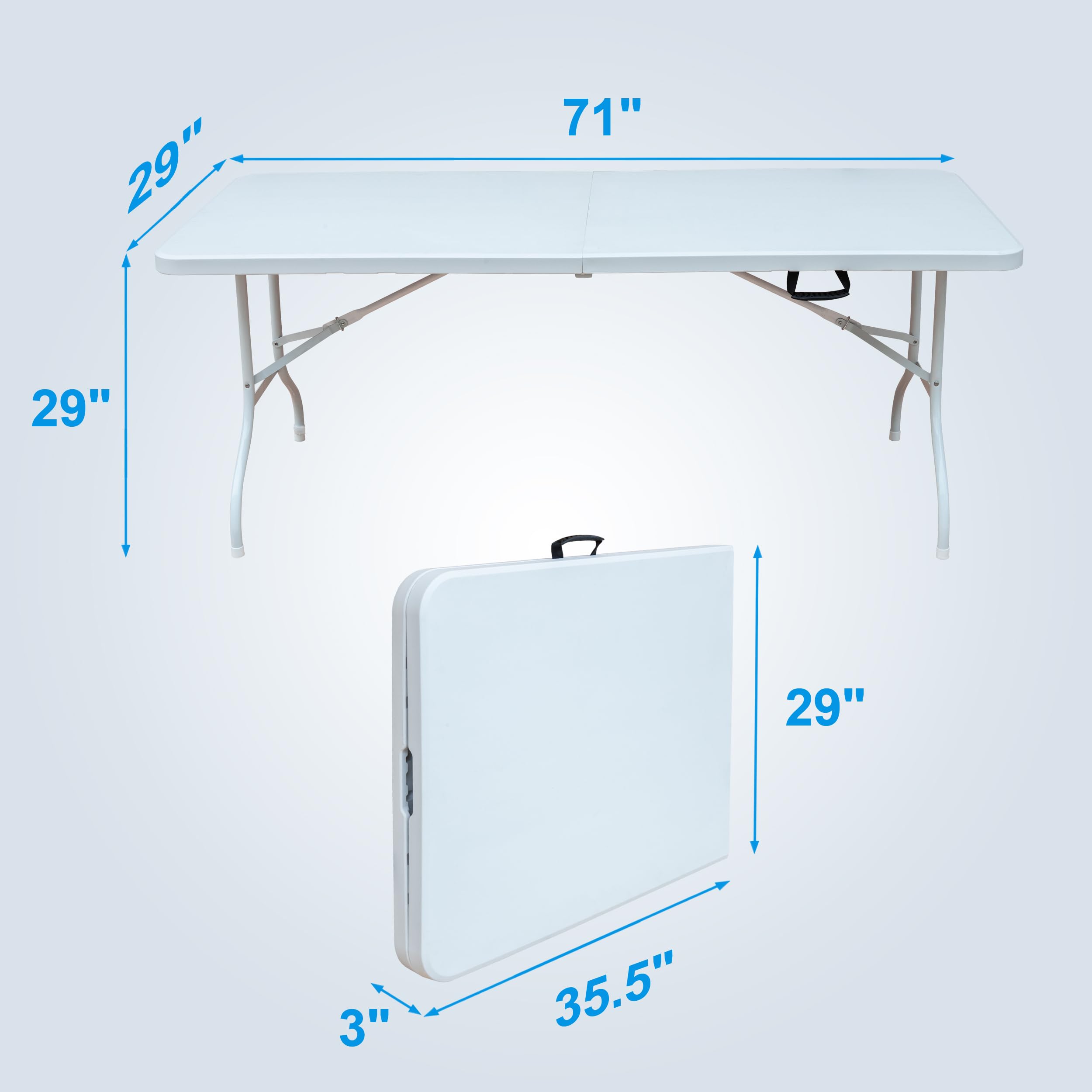 Tavolo pieghevole in plastica da 1,8 m, portatile, resistente, bianco, pieghevole a metà, per campeggio, feste, giardino, cena, cucina, lavoro, interni ed esterni (1,8 m)