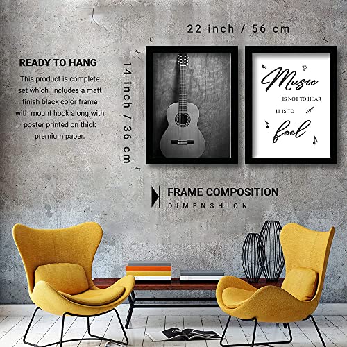 Image of No Worries Guitar wall painting and posters with frame for wall decor Music quote framed poster / Painting for Living Room / Bed Room / Drawing Room / Office, etc. Modern art Framed Painting Set of 2 ( Art-20, 10x13inch)