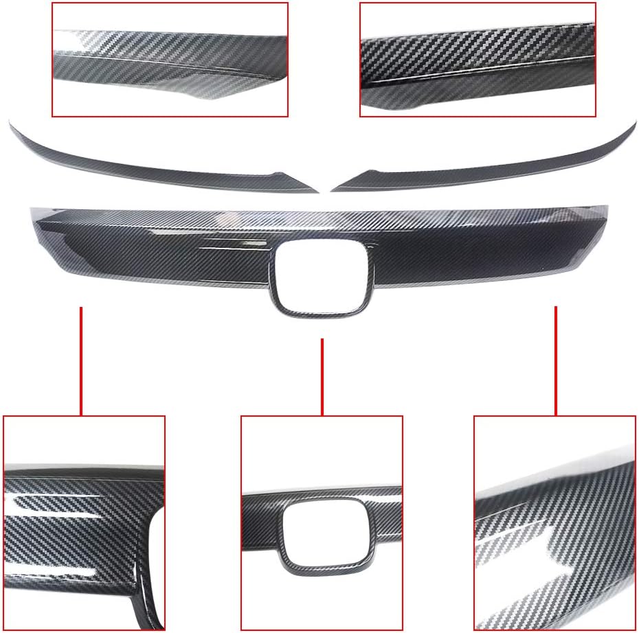 NINTE Grill Covers for 2018-2020 Honda Accord, ABS Painted Carbon Fiber Front Bumper Hood Grille Cover W/Eyelid Molding Trim