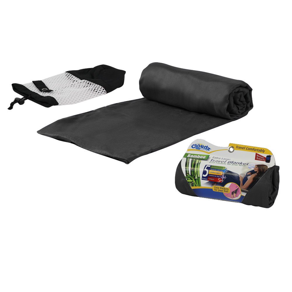 Cloudz Extra Large Airplane Travel Blanket for Your Flight, Car, Camping, Home or Comforting Warmth Anywhere! Includes Warm Cozy Pockets for Your Feet
