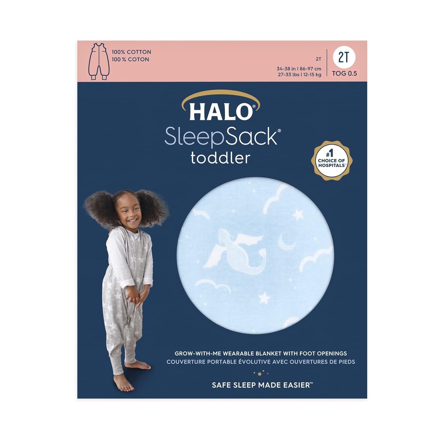 HALO Sleepsack Toddler Sleeping Bag, 100% Cotton Wearable Blanket, TOG 0.5, Dragons, 12-24M