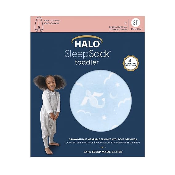 HALO Sleepsack Toddler Sleeping Bag, 100% Cotton Wearable Blanket, TOG 0.5, Dragons, 2T
