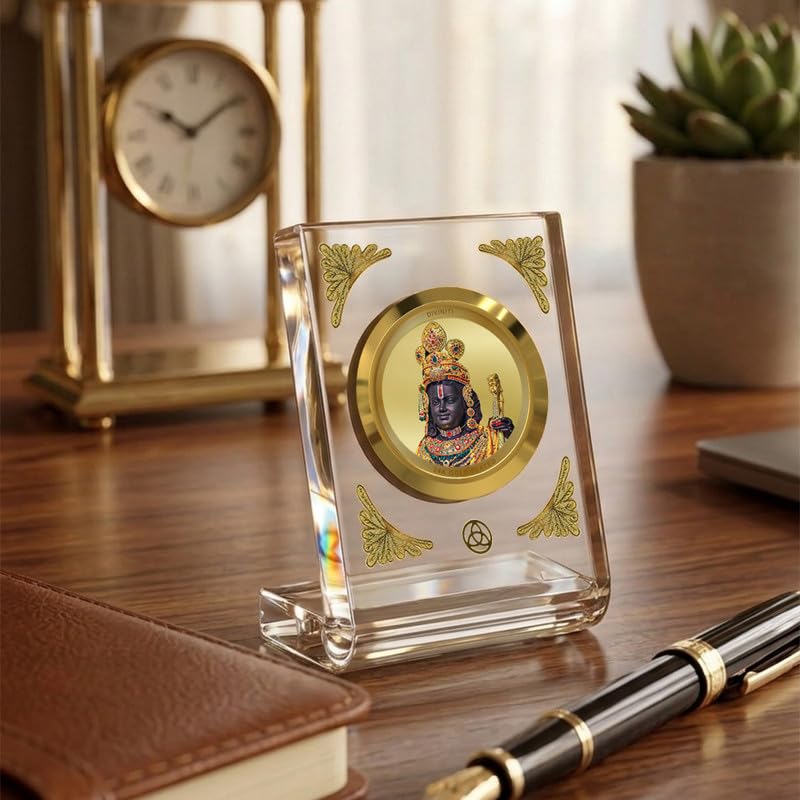Image of DIVINITI 24K Gold Plated Lord Ram Lalla With Arch Acrylic Frame for Car Dashboard, Home Temple & Office Table | Premium Spiritual Gift, Blessings for Protection & Positivity, 8x7 cm