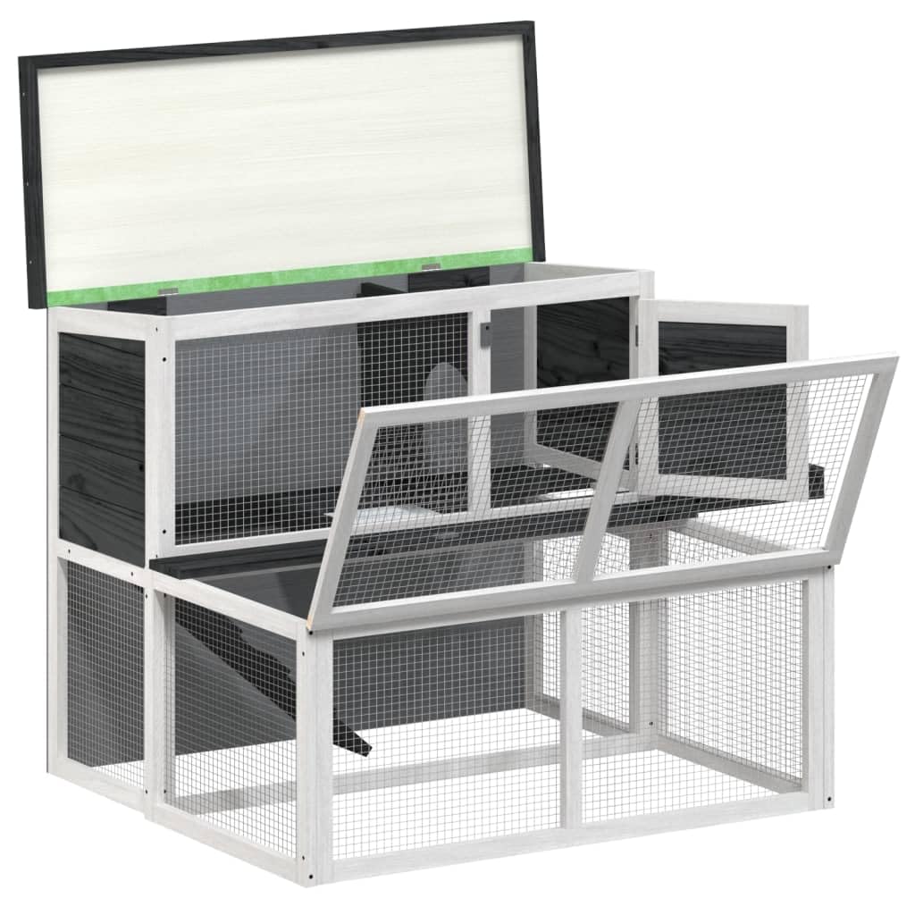 Conejera gris de madera de pino maciza, 102 x 90 x 84,5 cm, con cercado y techo impermeable para animales pequeños como conejos, cobayas, hámster, ideal para jardín