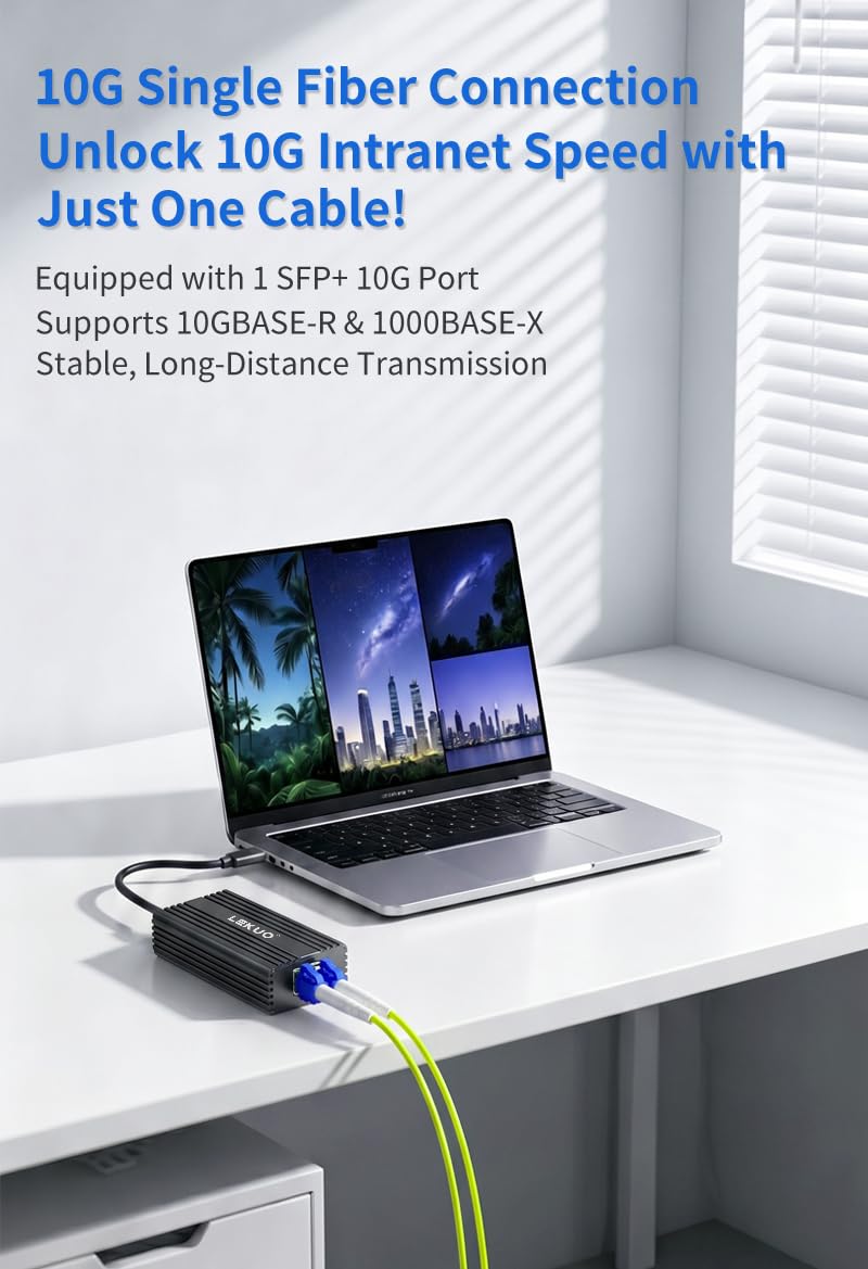 Adaptateur réseau USB 4.0 Type-C vers port SFP+ 10 Gigabit - USB-C vers 10 GbE pour USB4/Thunderbolt 3/4/5, boîtier en aluminium, alimenté par bus, rétrocompatible avec les réseaux multi-Gigabit