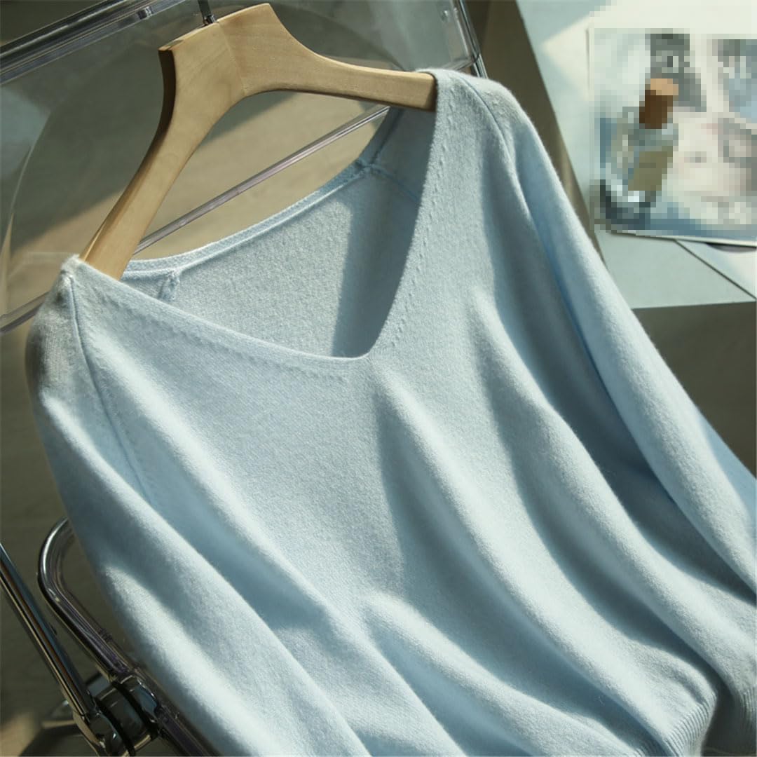 Vogrtcc Pull ample en tricot cachemire à col en V pour femme