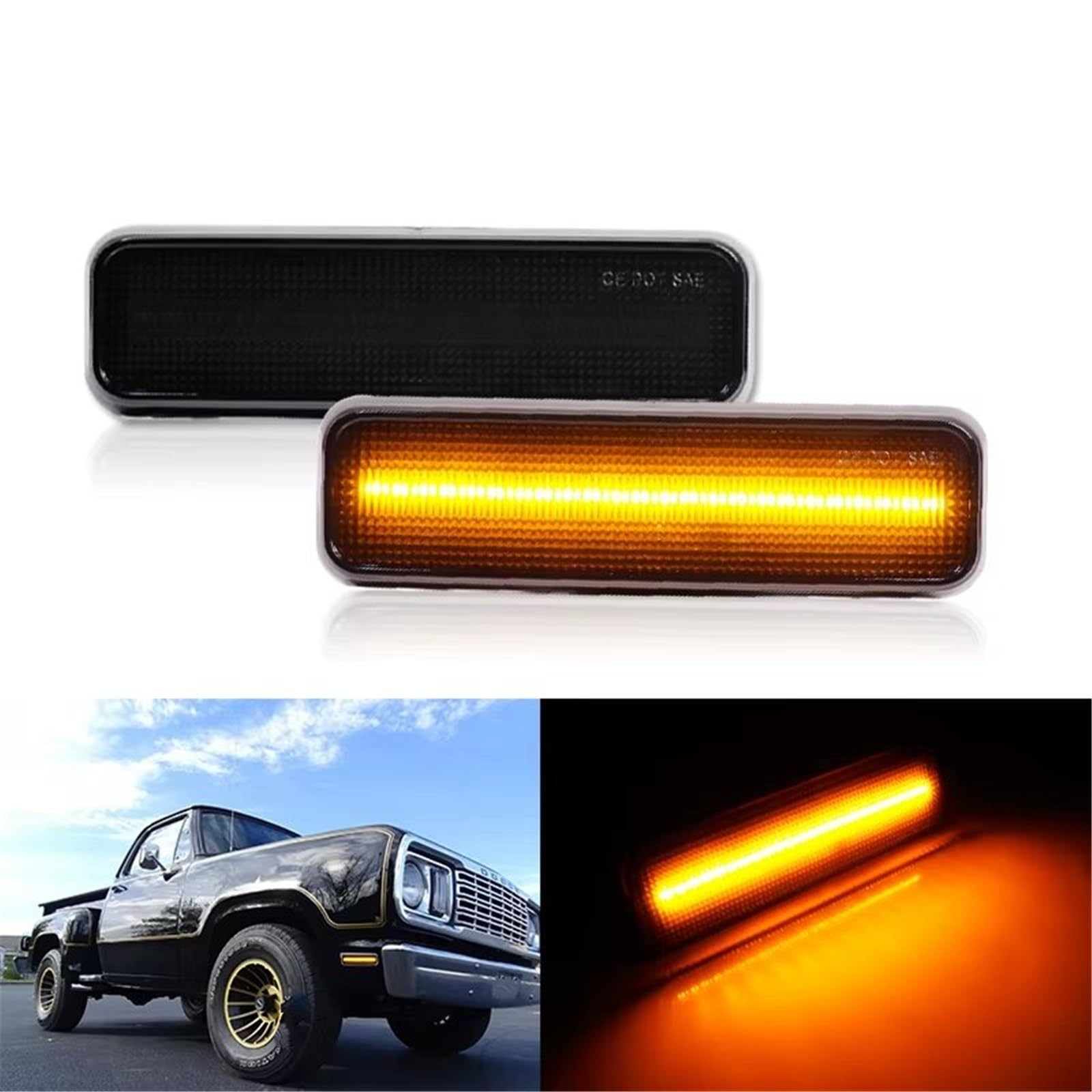 Luci A LED Dinamiche Indicatori Per Dodge Per RAM Per CAMION Per CHARGER D100 D150 D250 2 pezzi Luci di posizione laterali anteriori/Luce di direzione T10 Ambra(Smoked Lens white)