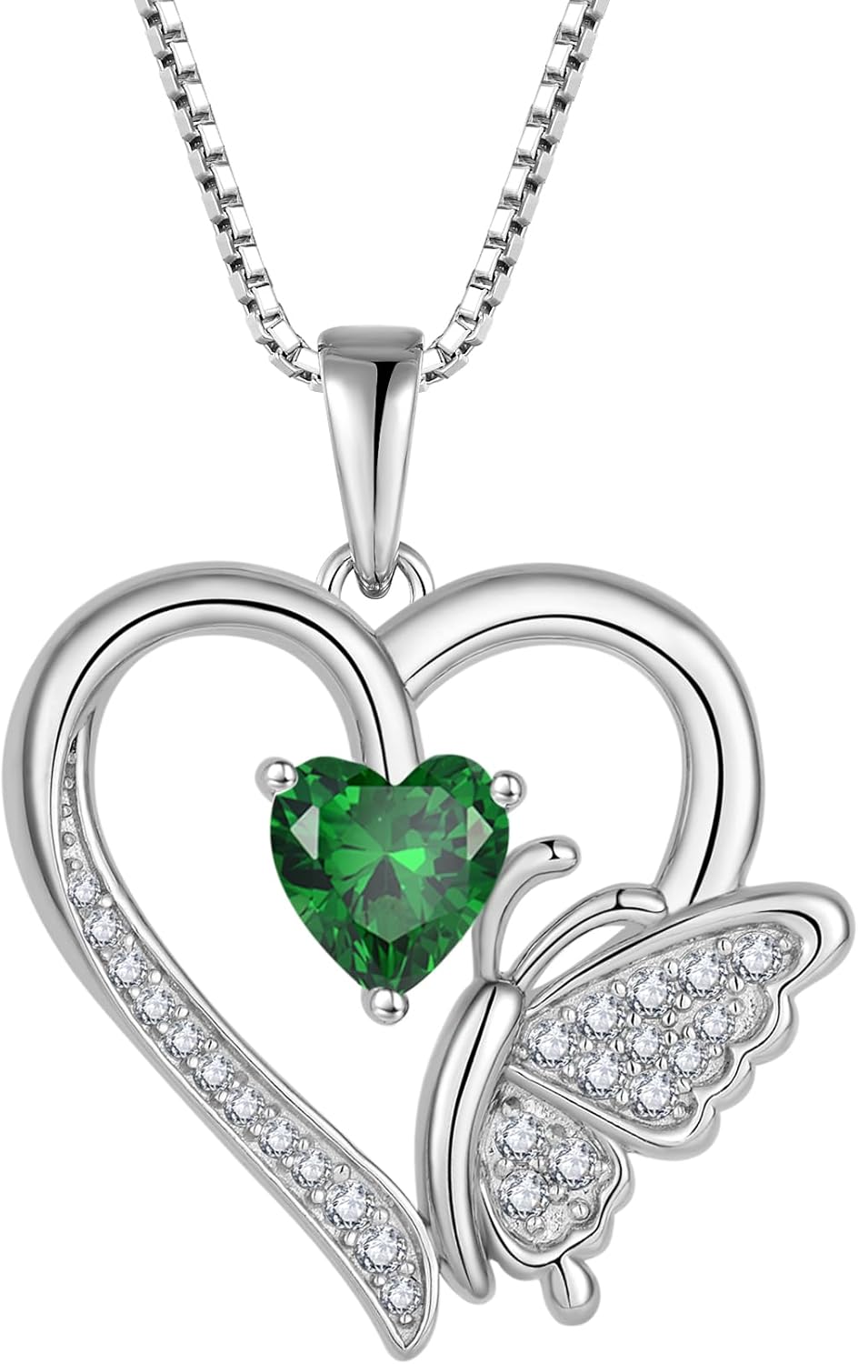 Heart Butterfly Necklace for Women 925 Sterling Silver Heart Pendant with Birthstone Jewelry for Women Her Mom Wife