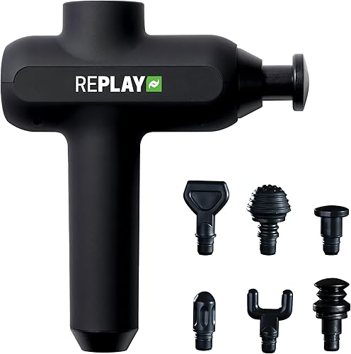 Rapid Reboot Pistola de masaje de percusión Replay  Ultra silenciosa, potente, ligera  5 velocidades y 6 accesorios para una recuperación más rápida