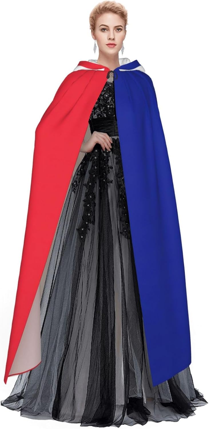 French flag print Halloween Hooded Robe Cloak for Adult Men Women Wizard Vampire Knight Fancy Cape Costume