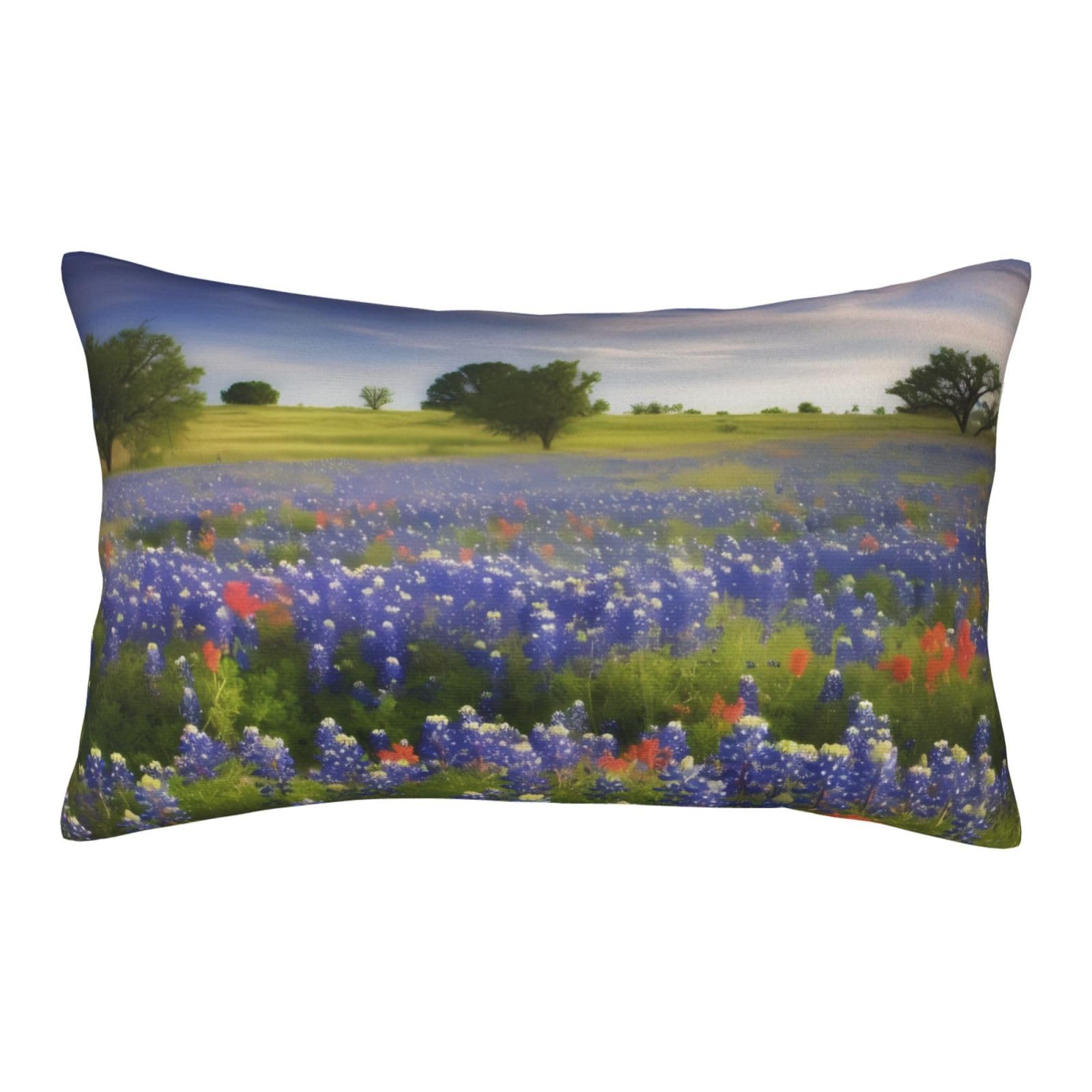 Velvet Pillowcases 14"x20" Ultra Soft Breathable Pillow Cases, Luxury Fuzzy Throw Pillow Covers with Zipper, Texas Bluebonnets Scenery Pillow Shams All Seasons Decorative Cushion Cases for Couch