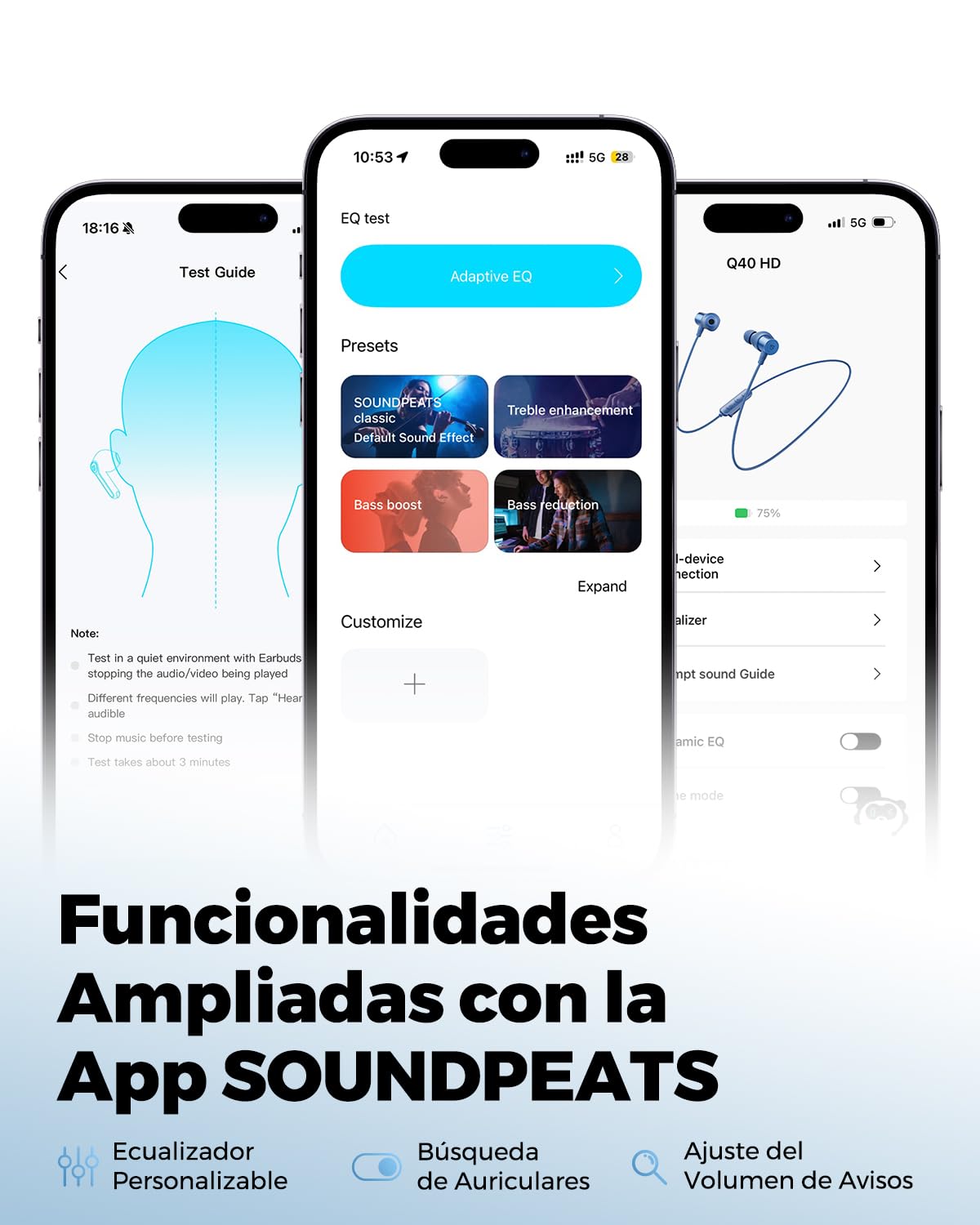SoundPEATS Q40HD Auriculares Inalámbricos Deportivos con LDAC Hi-Res, 20H de Batería, IP67 Impermeables, Cancelación de Ruido AI, Sonido Envolvente 360°, Bluetooth Neckband con Mic y Control de Cable