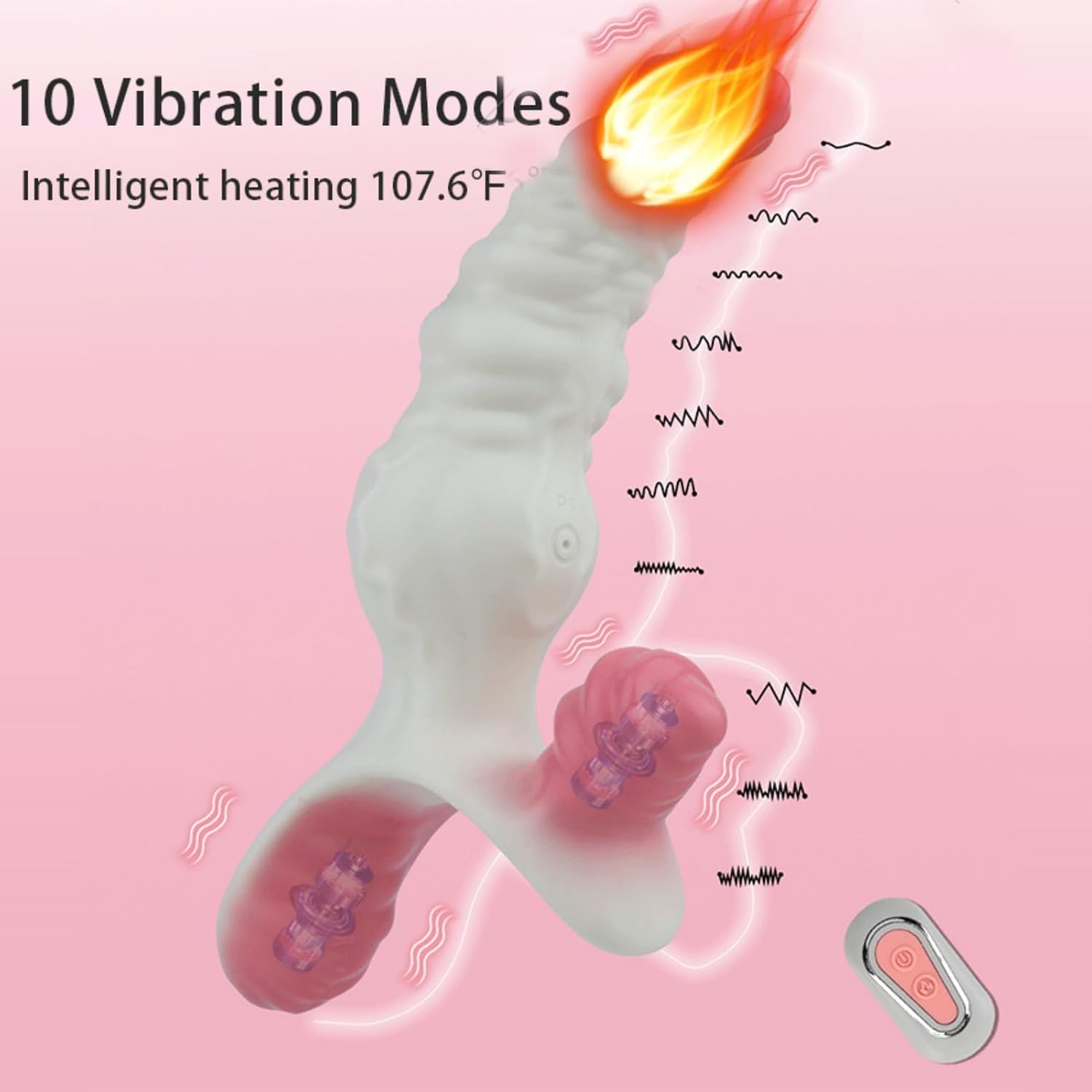 Three-Headed Strap Dildo with Harness, 10 Vibration Modes & Heating Double Strap Dildo Toy, Adjustable Silicone Adult Sex Toy - with Heating & Vibration