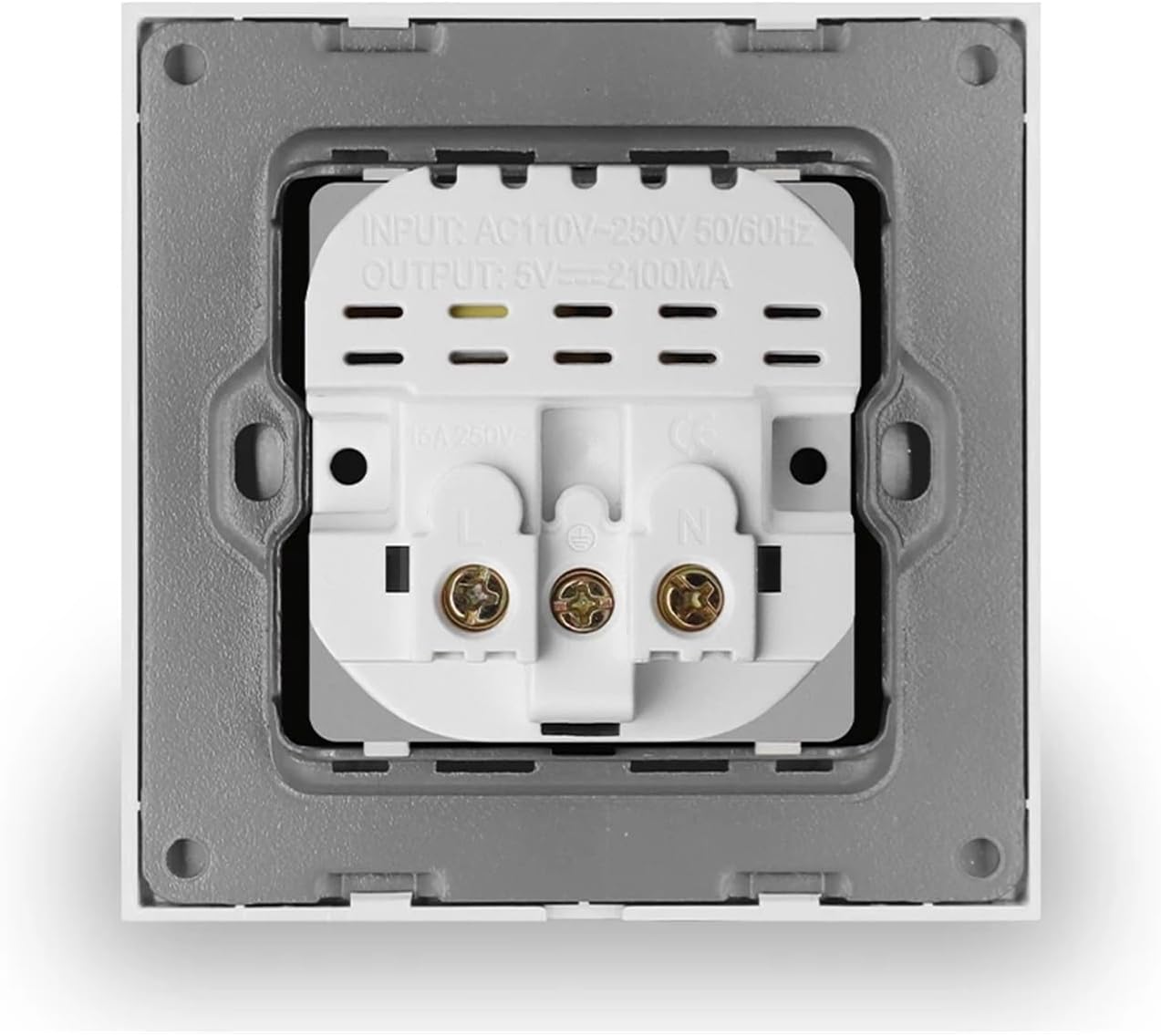 EU Standard USB Socket, 5V Double USB Household Security Charging Interface,Tempered Crystal Panel, 16A Wall Power Outlet(Grey (with USB))