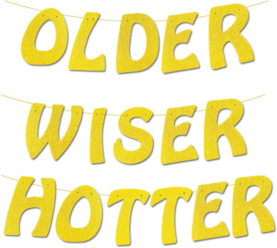 Black Glitter 'Older Wiser Hotter' Banner, Funny Adult Birthday Party Decoration P 27212549 Cat 6151