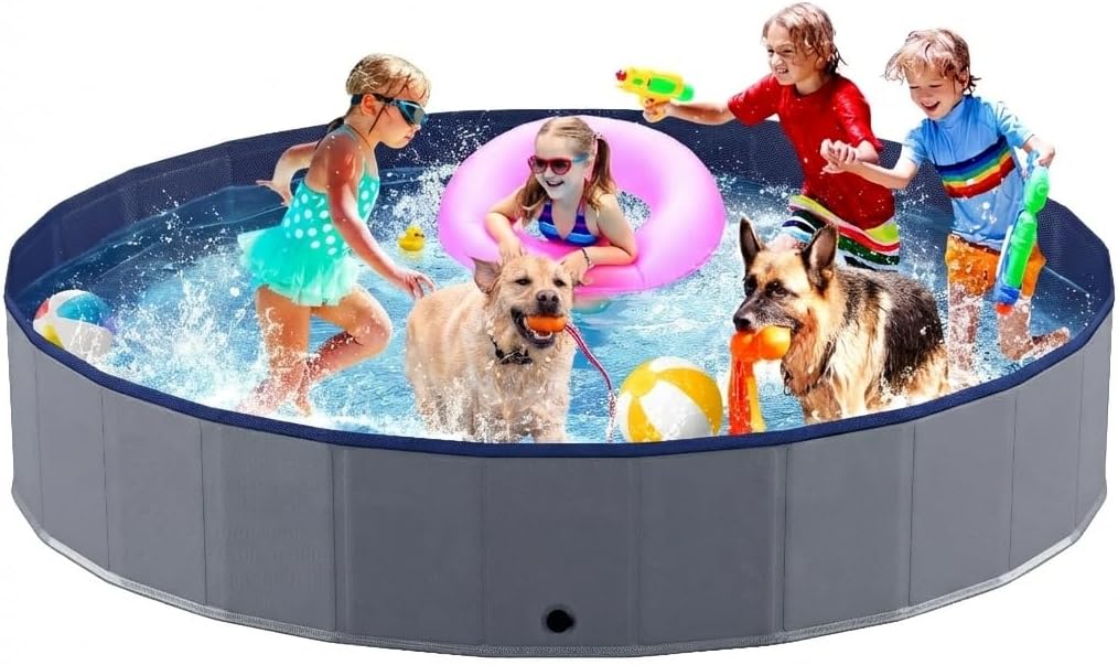 Niubya Portable Dog Pool, Foldable Pet Swimming Pool, Anti-Slip Collapsible Pet Bathtub, Hard Plastic Bath Pool for Pets Dogs and Cats, 97 x 16 Inches
