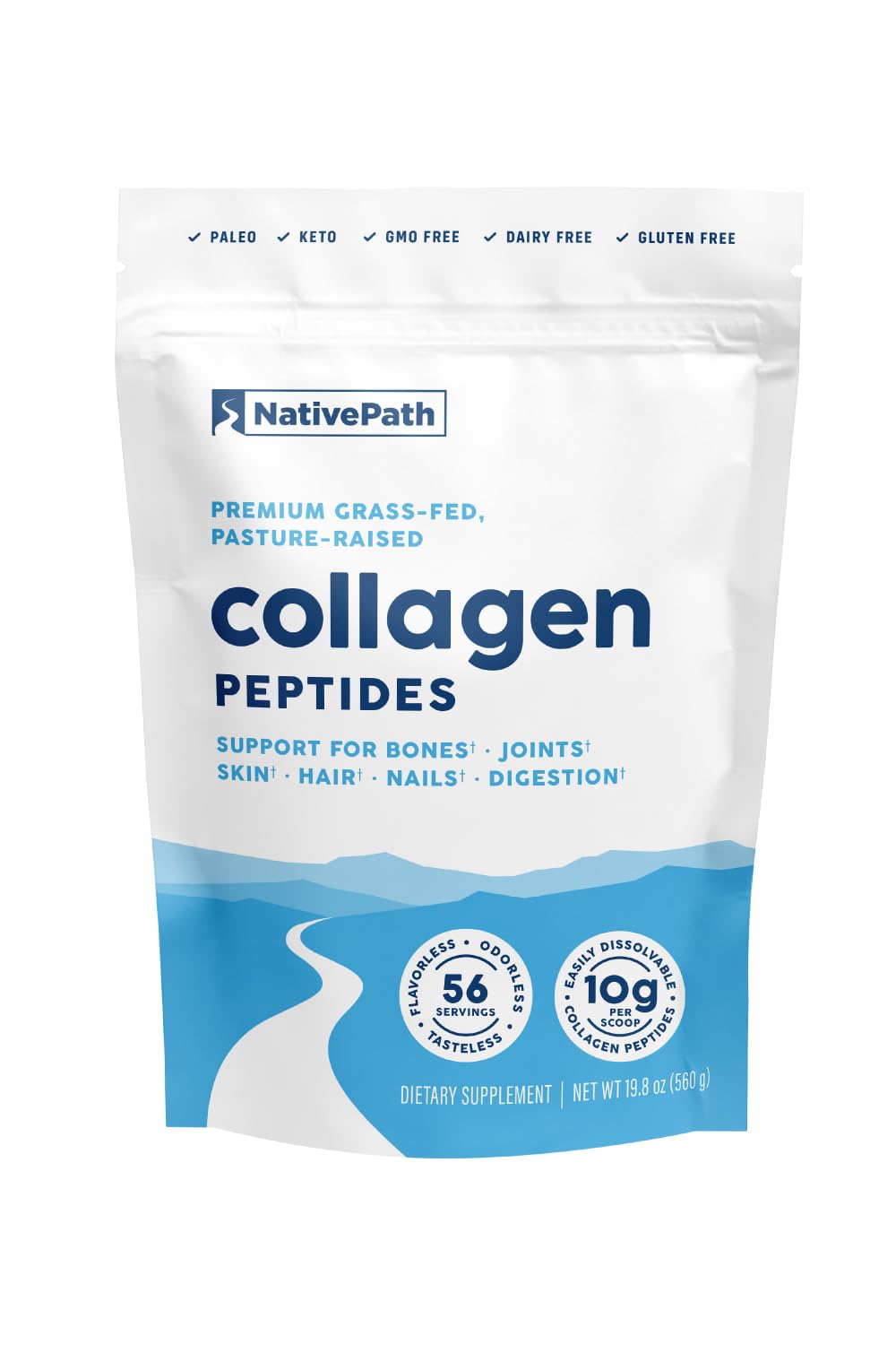 NativePath Collagen Peptides Protein - Hydrolyzed Type 1 3 Collagen Powder for Skin Hair Nails - 19 8