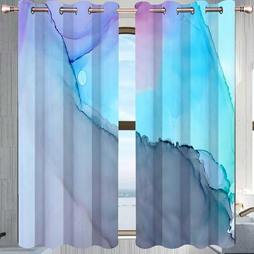 Cortinas cian para habitación, cortina divisora abstracta de acuarela para separación de habitaciones, dormitorio de niñas, 55 pulgadas de ancho por
