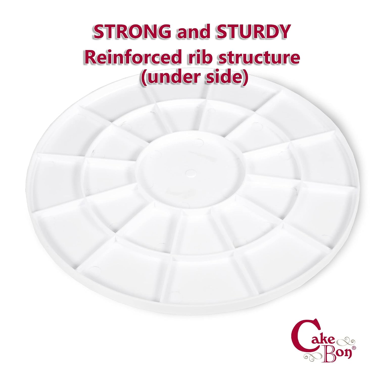 Cakebon Plastic Cake Boards 10 inch [1/2" Thick] aka Cake Drums or Cake Rounds - Reusable Cake Boards - Strong and Greaseproof (White, Round, 1-Pack)