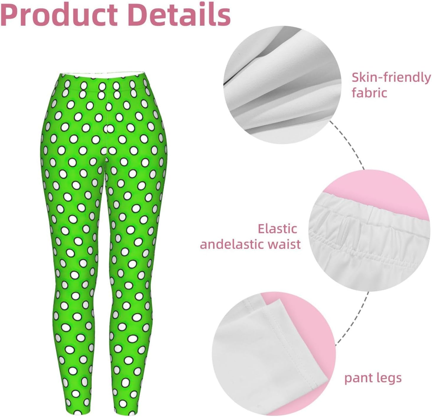 White dot Stretch Leggings,Opaque Printed Elasticity Pants for Workout