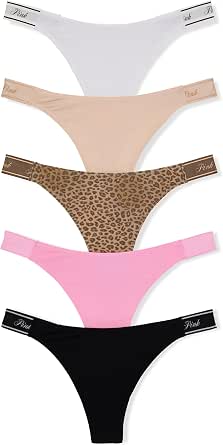 Victoria's Secret PINK Women's Cotton-Modal Logo Thong Underwear, 5-Pack