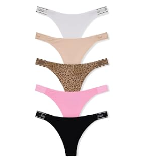 Victoria's Secret PINK Ropa Interior de Logotipo de Algodón para Mujer, Tanga, Bragas para Mujer, Paquete Múltiple (XS-XXL)