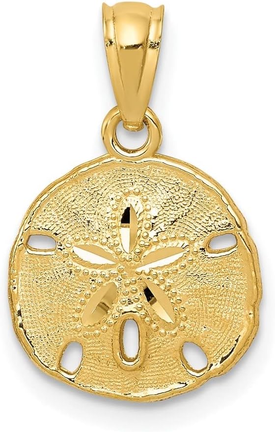 14K Yellow Gold Polished and Textured Sand Dollar Pendant (L- 0.70 Inch, W- 0.43 Inch)
