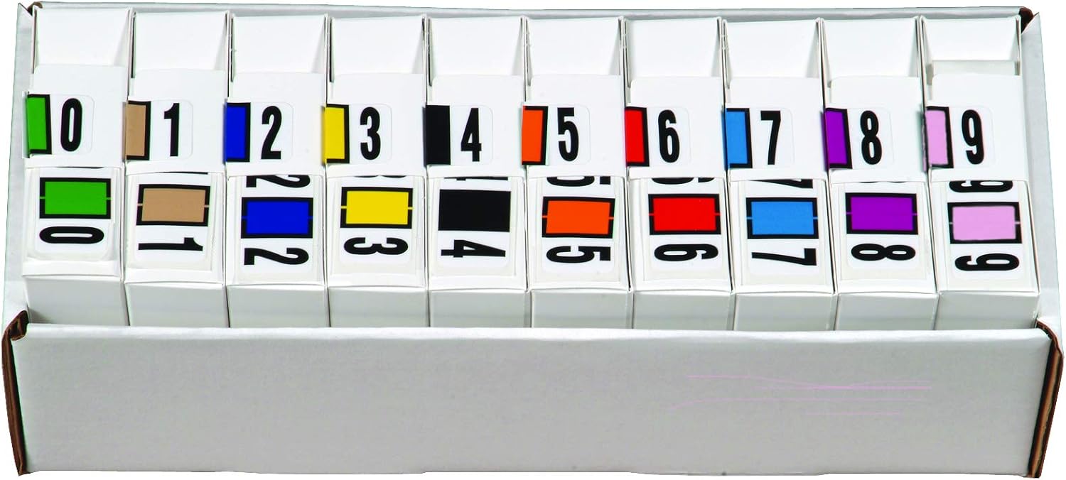 Doctor Stuff - File Folder Labels, Reynolds & Reynolds ColorFile Compatible Number Labels - Complete Set 0-9, 7/8" x 1-5/8", 10 Rolls of 500 Labels, RXNM Series