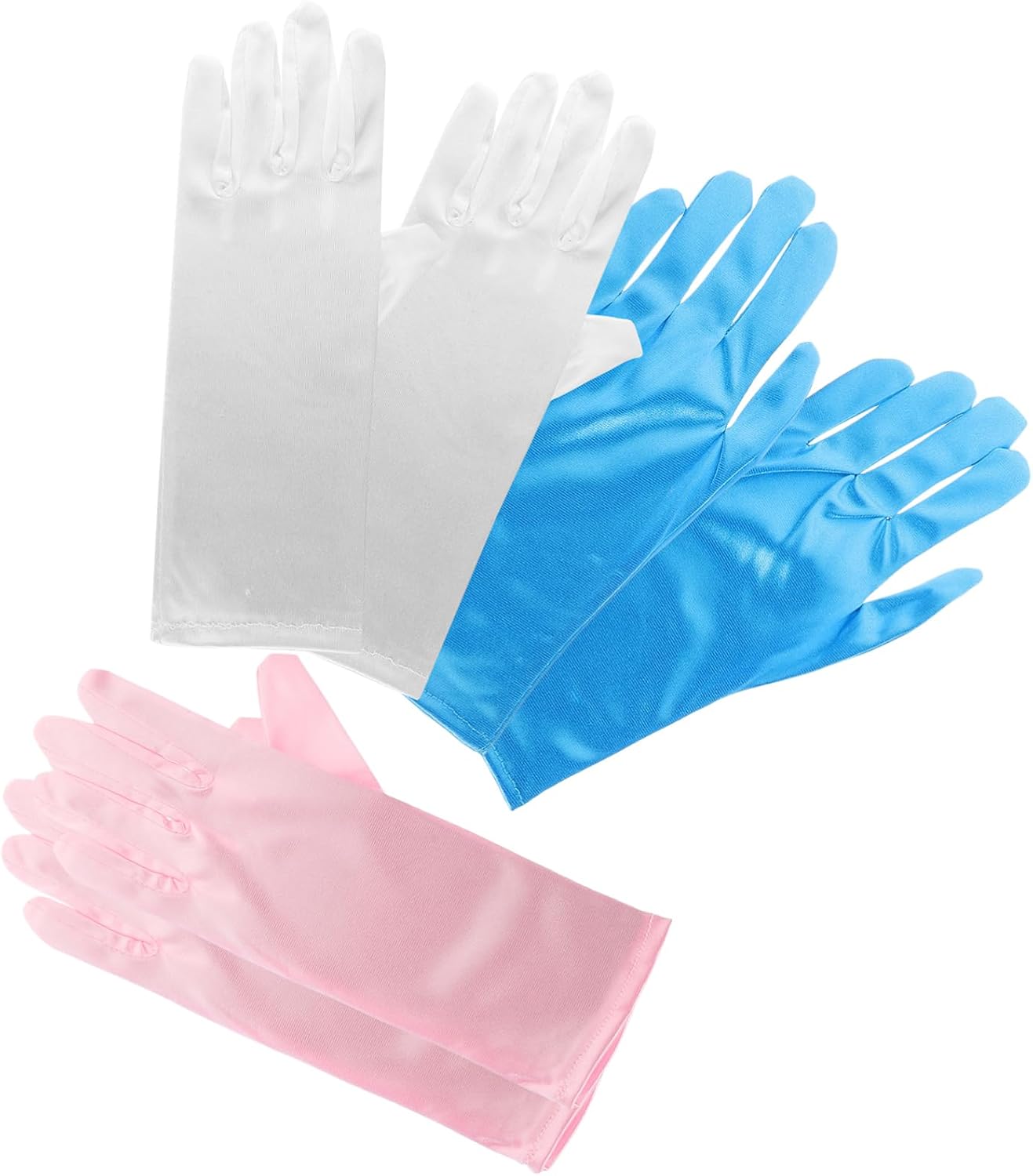 Ipetboom 3 Pairs Pink Satin Gloves for Kids Dress Gloves Costume for Girls Party Supplies