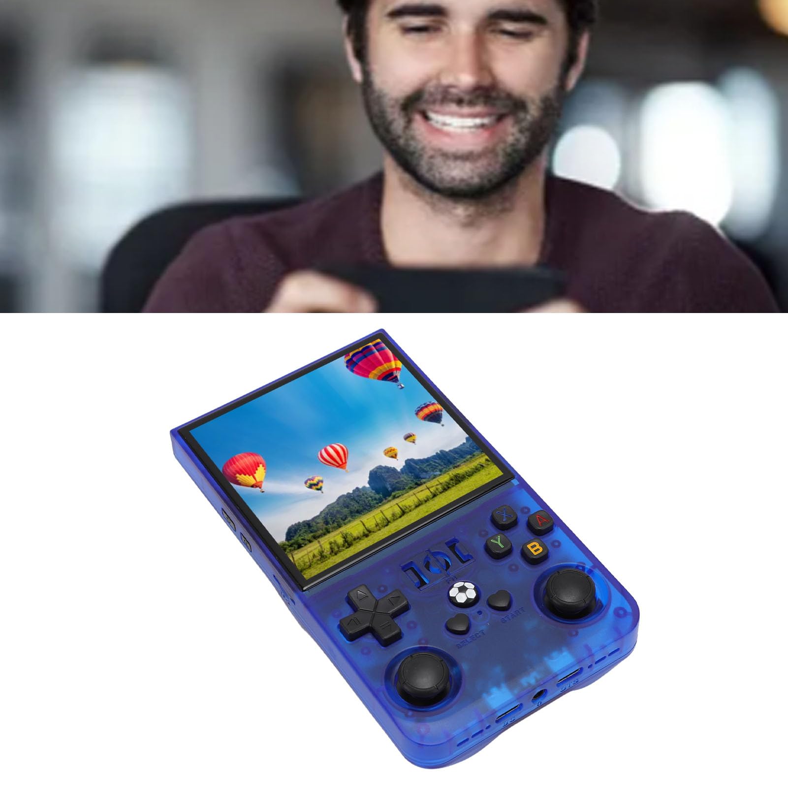 Console di gioco portatile, console per videogiochi retrò con schermo IPS da 4 pollici, dispositivo di gioco portatile open source con chip RK3326 a 64 bit e batteria da 4000 mAh p (128 GB)
