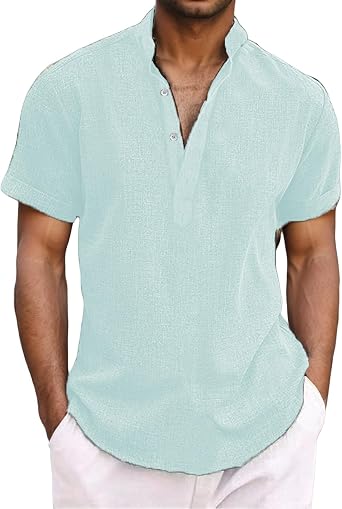 Mens Fit Henley Shirts Longline Crewneck T-Shirt for Gym Workouts & Athletic with Buttons