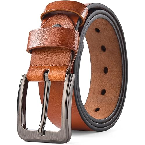 HYCOPROT Men's Belt, Leather Dress Belt with Single Prong Buckle 1.5'' for Casual and Business Adjustable Trim to Fit